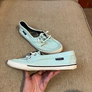 Sperry baby blue slip on boat shoes